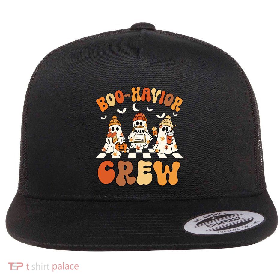Behavior Analyst Halloween Aba Cute Ghost Boohavior Crew Flatbill Hat