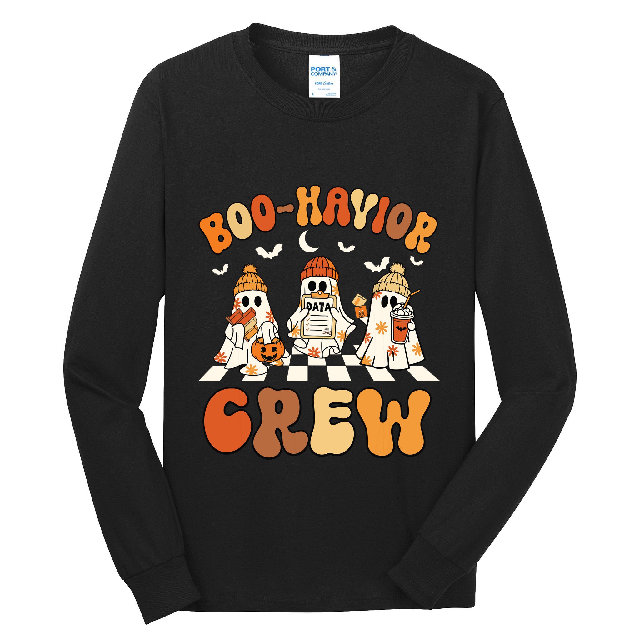 Behavior Analyst Halloween Aba Cute Ghost Boohavior Crew Tall Long Sleeve T-Shirt