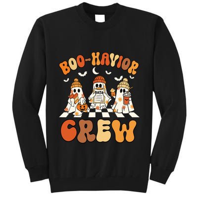 Behavior Analyst Halloween Aba Cute Ghost Boohavior Crew Tall Sweatshirt
