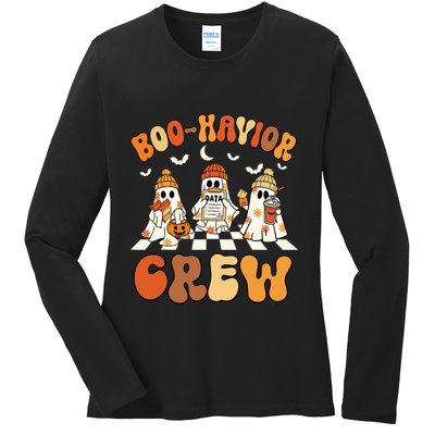 Behavior Analyst Halloween Aba Cute Ghost Boohavior Crew Ladies Long Sleeve Shirt