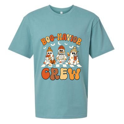 Behavior Analyst Halloween Aba Cute Ghost Boohavior Crew Sueded Cloud Jersey T-Shirt