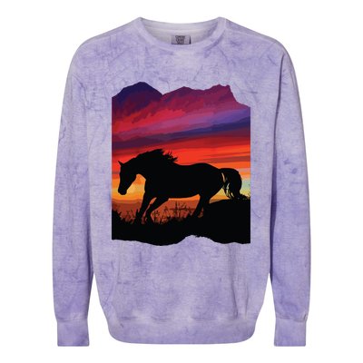 Beautiful Arabian Horse Sunset Silhouette Orange Purple Blue Colorblast Crewneck Sweatshirt