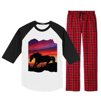 Beautiful Arabian Horse Sunset Silhouette Orange Purple Blue Raglan Sleeve Pajama Set