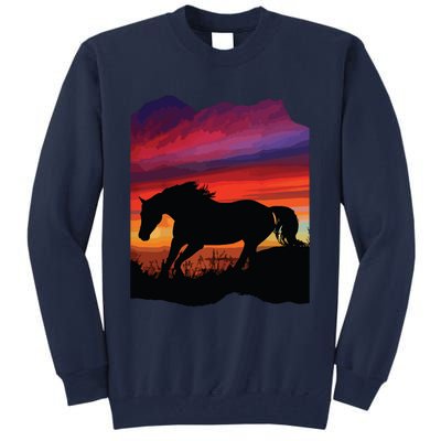 Beautiful Arabian Horse Sunset Silhouette Orange Purple Blue Tall Sweatshirt