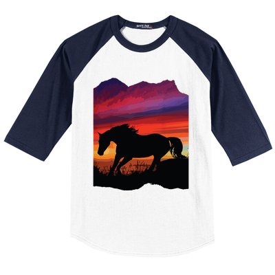 Beautiful Arabian Horse Sunset Silhouette Orange Purple Blue Baseball Sleeve Shirt