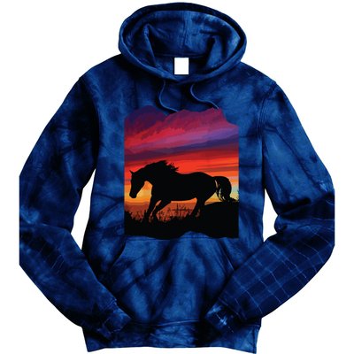 Beautiful Arabian Horse Sunset Silhouette Orange Purple Blue Tie Dye Hoodie