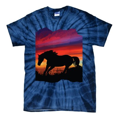 Beautiful Arabian Horse Sunset Silhouette Orange Purple Blue Tie-Dye T-Shirt