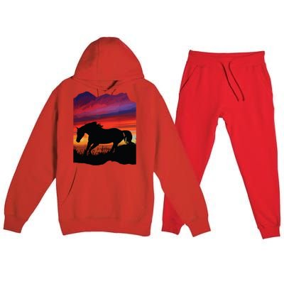 Beautiful Arabian Horse Sunset Silhouette Orange Purple Blue Premium Hooded Sweatsuit Set