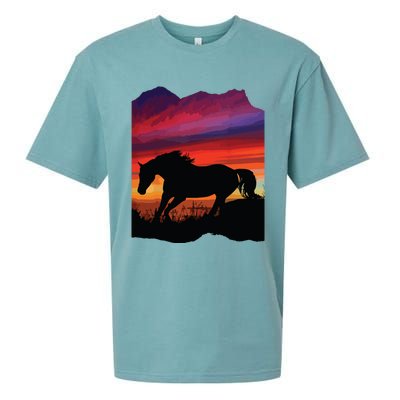 Beautiful Arabian Horse Sunset Silhouette Orange Purple Blue Sueded Cloud Jersey T-Shirt