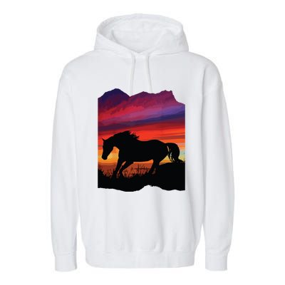 Beautiful Arabian Horse Sunset Silhouette Orange Purple Blue Garment-Dyed Fleece Hoodie