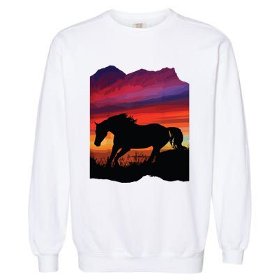 Beautiful Arabian Horse Sunset Silhouette Orange Purple Blue Garment-Dyed Sweatshirt