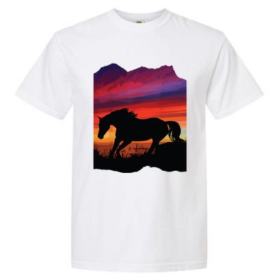 Beautiful Arabian Horse Sunset Silhouette Orange Purple Blue Garment-Dyed Heavyweight T-Shirt