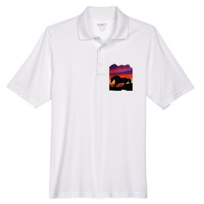 Beautiful Arabian Horse Sunset Silhouette Orange Purple Blue Men's Origin Performance Pique Polo