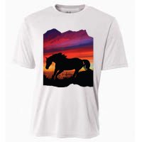 Beautiful Arabian Horse Sunset Silhouette Orange Purple Blue Cooling Performance Crew T-Shirt