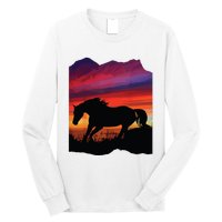 Beautiful Arabian Horse Sunset Silhouette Orange Purple Blue Long Sleeve Shirt