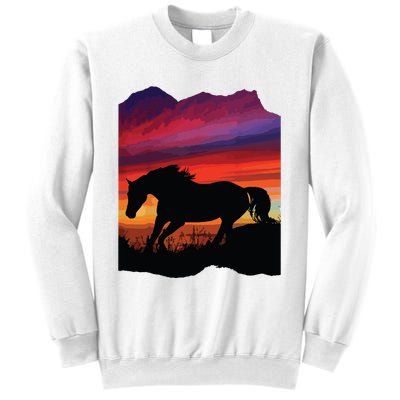 Beautiful Arabian Horse Sunset Silhouette Orange Purple Blue Sweatshirt