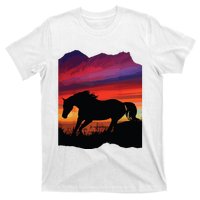 Beautiful Arabian Horse Sunset Silhouette Orange Purple Blue T-Shirt