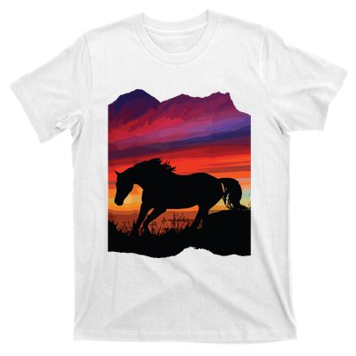 Beautiful Arabian Horse Sunset Silhouette Orange Purple Blue T-Shirt