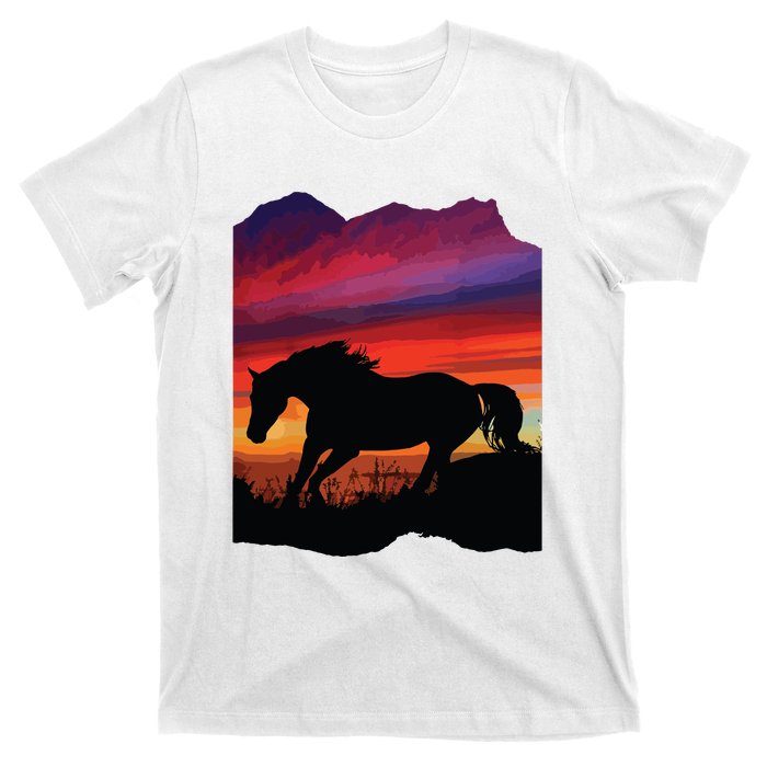 Beautiful Arabian Horse Sunset Silhouette Orange Purple Blue T-Shirt