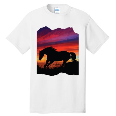 Beautiful Arabian Horse Sunset Silhouette Orange Purple Blue Tall T-Shirt