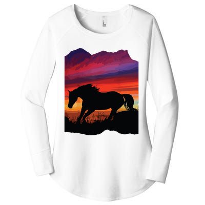 Beautiful Arabian Horse Sunset Silhouette Orange Purple Blue Women's Perfect Tri Tunic Long Sleeve Shirt