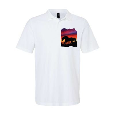 Beautiful Arabian Horse Sunset Silhouette Orange Purple Blue Softstyle Adult Sport Polo