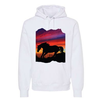 Beautiful Arabian Horse Sunset Silhouette Orange Purple Blue Premium Hoodie