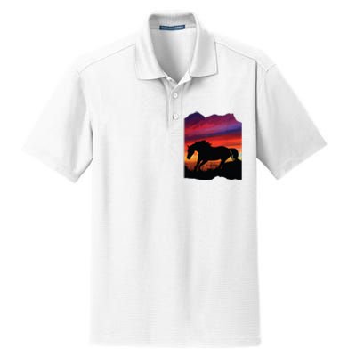 Beautiful Arabian Horse Sunset Silhouette Orange Purple Blue Dry Zone Grid Polo