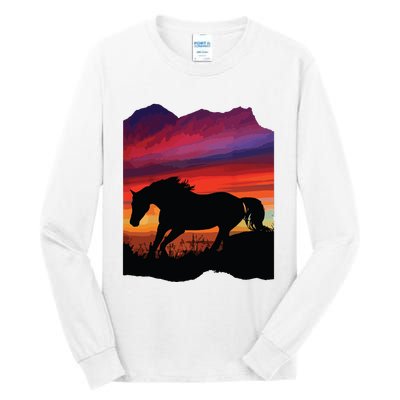 Beautiful Arabian Horse Sunset Silhouette Orange Purple Blue Tall Long Sleeve T-Shirt