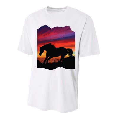 Beautiful Arabian Horse Sunset Silhouette Orange Purple Blue Performance Sprint T-Shirt