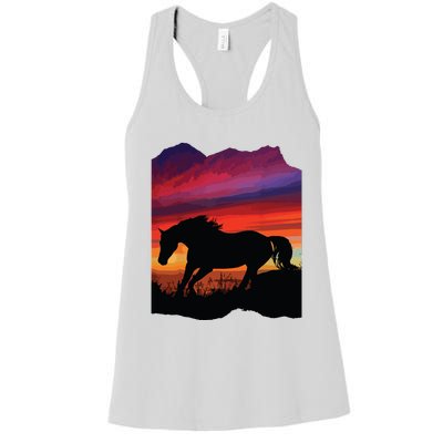 Beautiful Arabian Horse Sunset Silhouette Orange Purple Blue Women's Racerback Tank