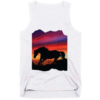 Beautiful Arabian Horse Sunset Silhouette Orange Purple Blue Tank Top