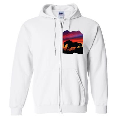 Beautiful Arabian Horse Sunset Silhouette Orange Purple Blue Full Zip Hoodie