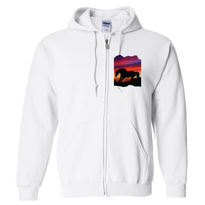 Beautiful Arabian Horse Sunset Silhouette Orange Purple Blue Full Zip Hoodie