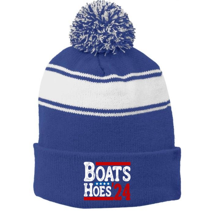 Boats And Hoes 2024 Gift Election Funny 2024 Election Humor Gift Stripe Pom Pom Beanie