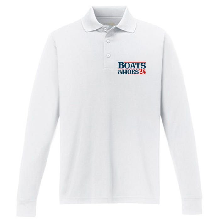 Boats And Hoes 2024 Election Funny Performance Long Sleeve Polo