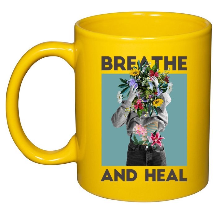 Breathe And Heal Floral 11oz C Handle Ceramic Mug