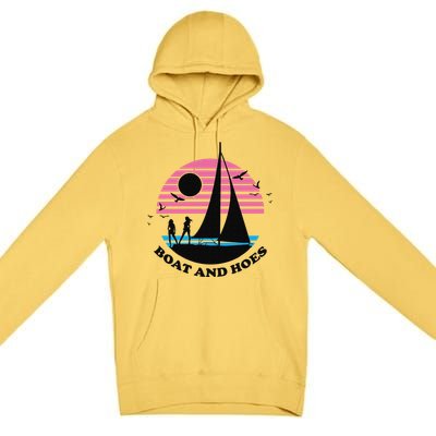 Boats And Hoes Retro Sunset Funny Premium Pullover Hoodie