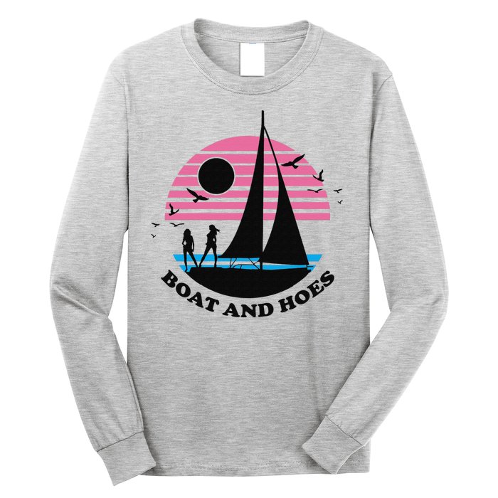 Boats And Hoes Retro Sunset Funny Long Sleeve Shirt