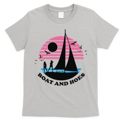 Boats And Hoes Retro Sunset Funny T-Shirt