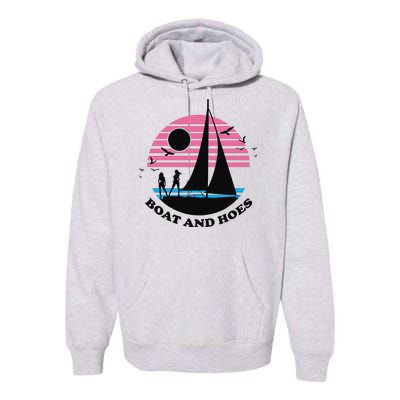 Boats And Hoes Retro Sunset Funny Premium Hoodie