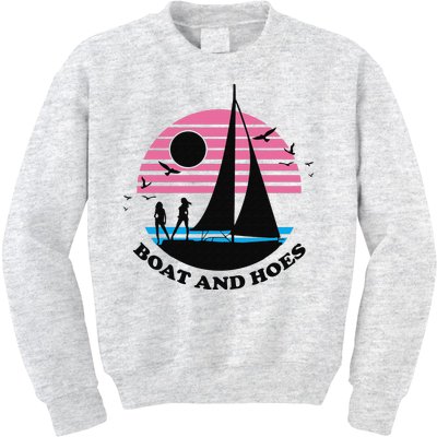 Boats And Hoes Retro Sunset Funny Kids Sweatshirt