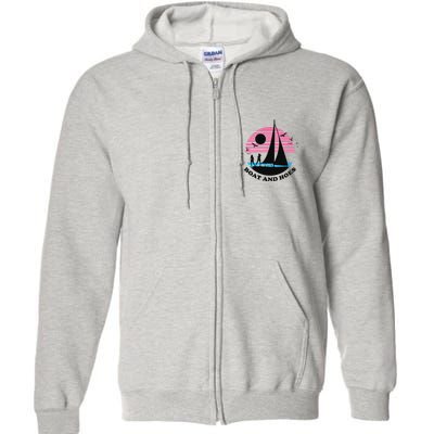 Boats And Hoes Retro Sunset Funny Full Zip Hoodie