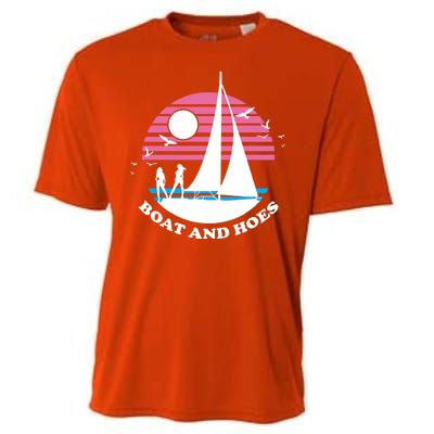 Boats And Hoes Retro Sunset Funny Cooling Performance Crew T-Shirt