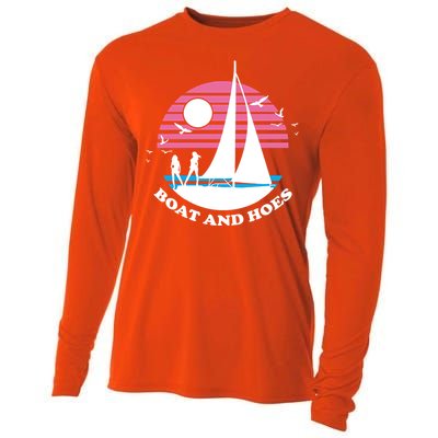 Boats And Hoes Retro Sunset Funny Cooling Performance Long Sleeve Crew