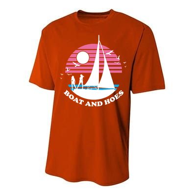 Boats And Hoes Retro Sunset Funny Performance Sprint T-Shirt