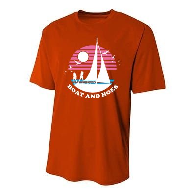 Boats And Hoes Retro Sunset Funny Youth Performance Sprint T-Shirt