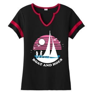 Boats And Hoes Retro Sunset Funny Ladies Halftime Notch Neck Tee