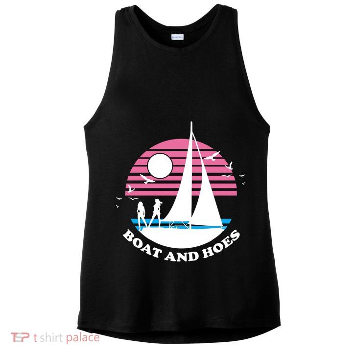 Boats And Hoes Retro Sunset Funny Ladies PosiCharge Tri-Blend Wicking Tank