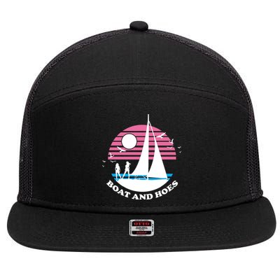 Boats And Hoes Retro Sunset Funny 7 Panel Mesh Trucker Snapback Hat